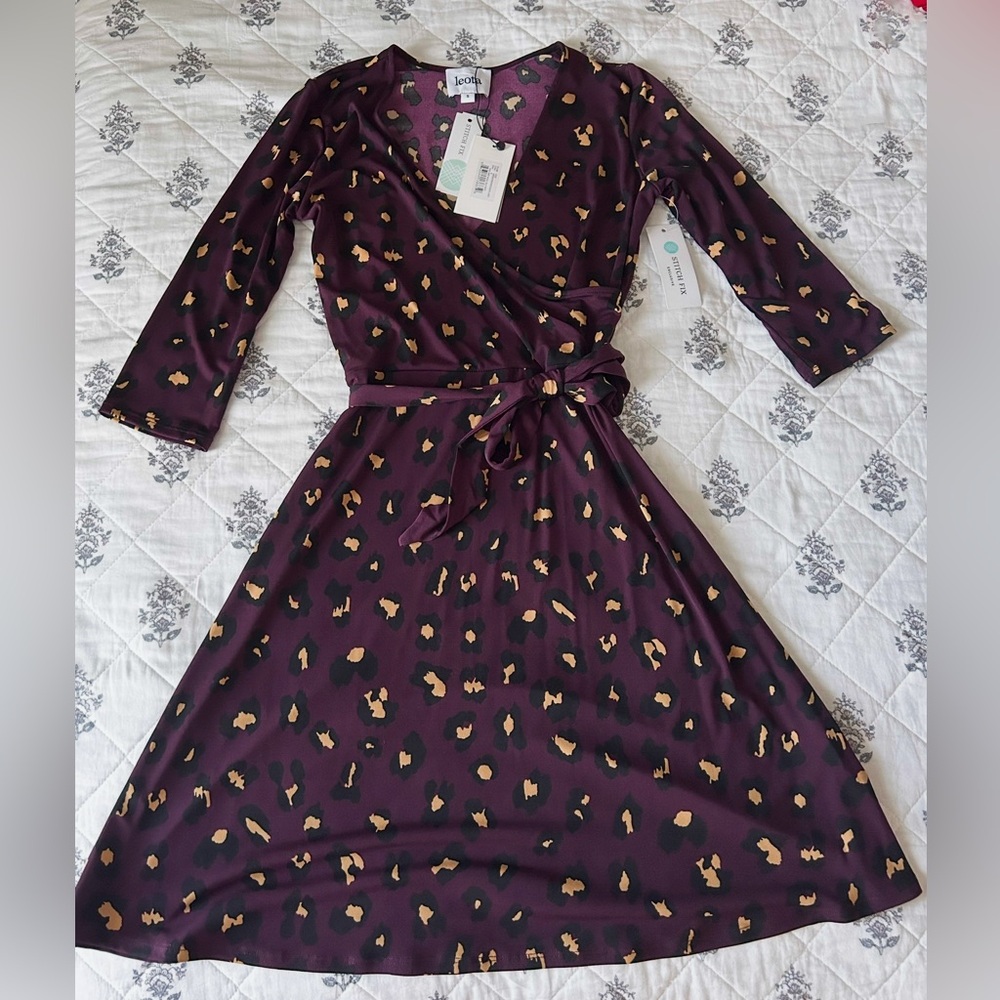 NWT Leota Leopard Print Wrap Dress